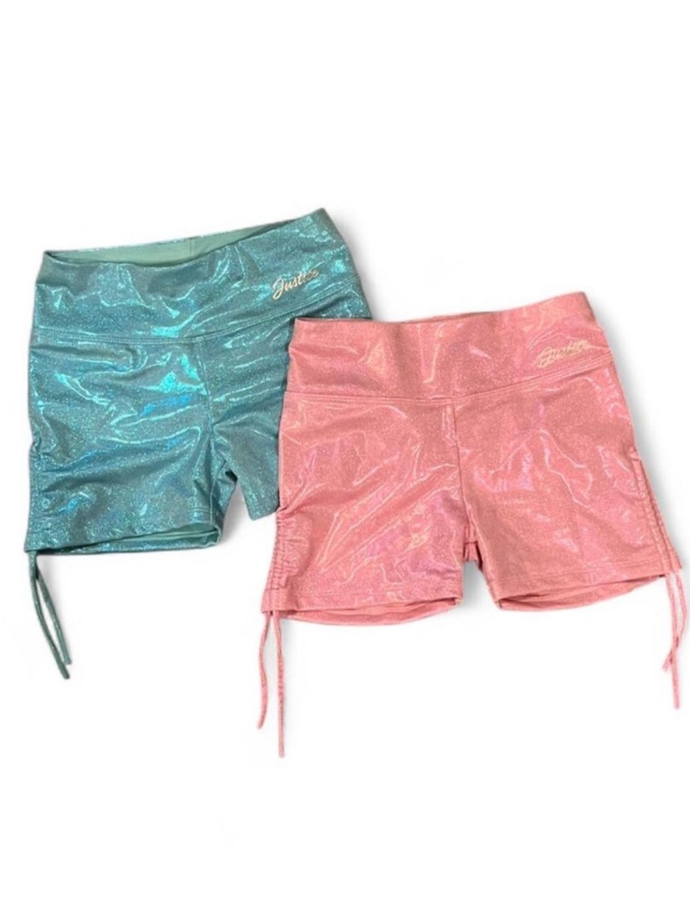 Justice Metallic Dance Shorts Set — Blue & Pink